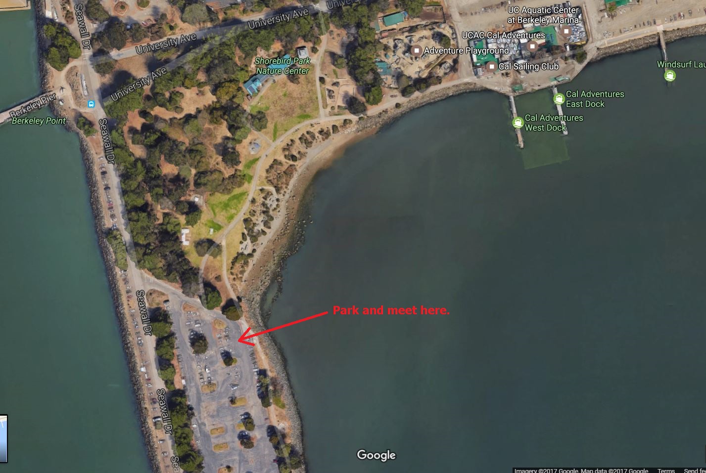 Berkeley Marina Parking Lot Meeting Location